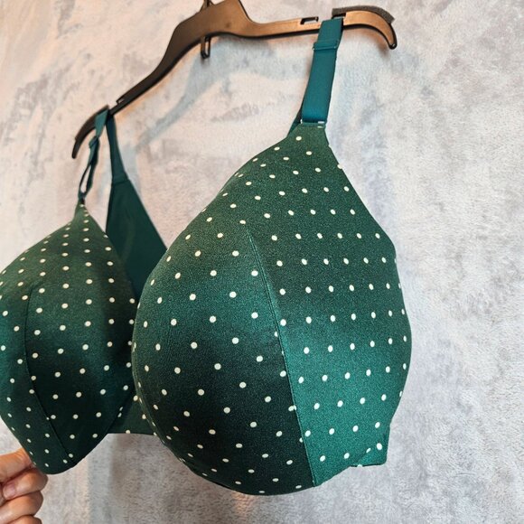 Cacique Polka Dot Full Coverage Lightly Lined Bra 40F Green Adjustable Straps - Picture 2 of 16